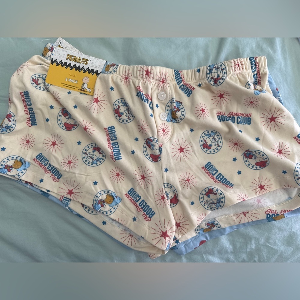 NWT peanuts snoopy rodeo themed 2 pack comfy shorts Sz XL